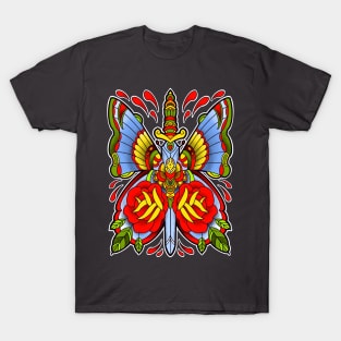 Traditional butterfly dagger tattoo design T-Shirt